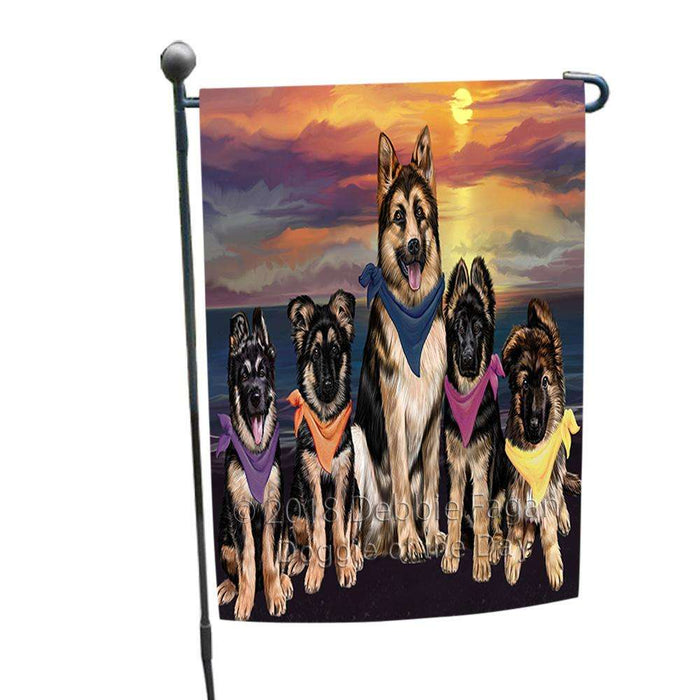 Family Sunset Portrait German Shepherds Dog Garden Flag GFLG50137