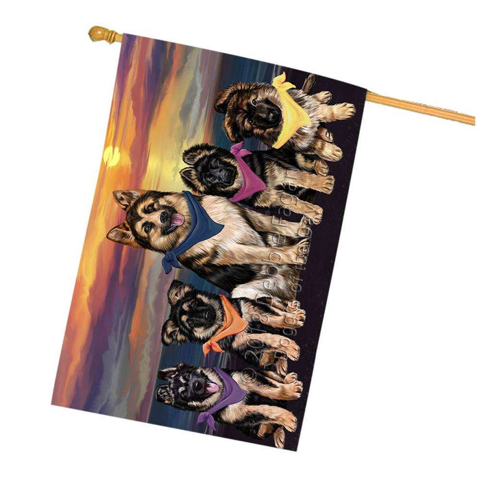 Family Sunset Portrait German Shepherds Dog House Flag FLG50273