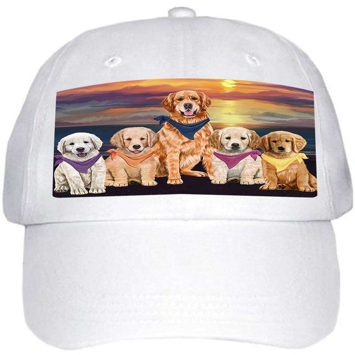 Family Sunset Portrait Golden Retrievers Dog Ball Hat Cap HAT54504