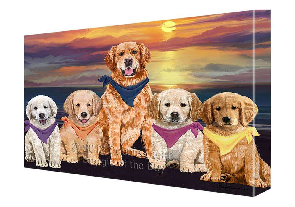 Family Sunset Portrait Golden Retrievers Dog Canvas Print Wall Art Décor CVS68533