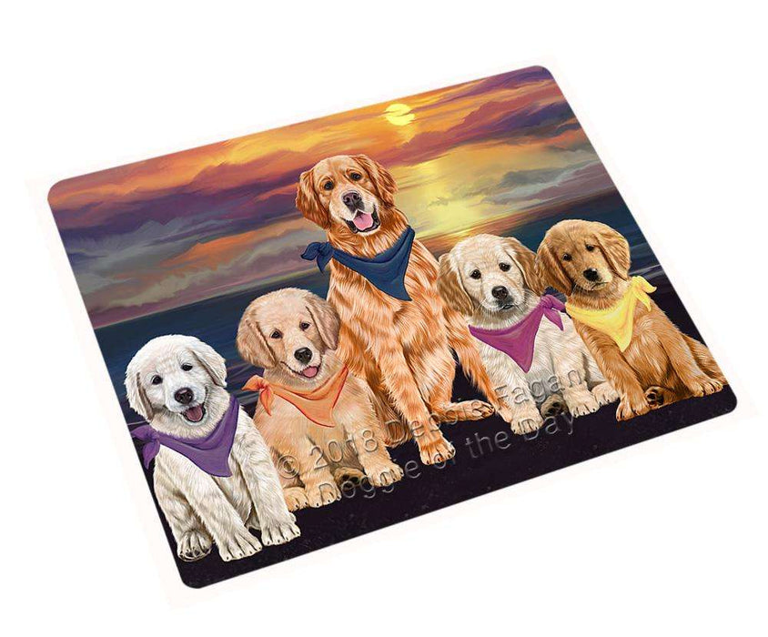 Family Sunset Portrait Golden Retrievers Dog Cutting Board C54795