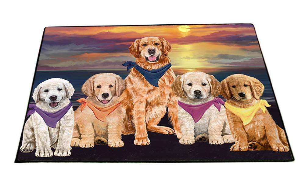 Family Sunset Portrait Golden Retrievers Dog Floormat FLMS50493