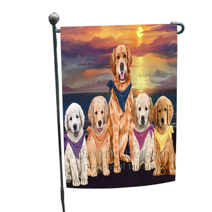 Family Sunset Portrait Golden Retrievers Dog Garden Flag GFLG50138