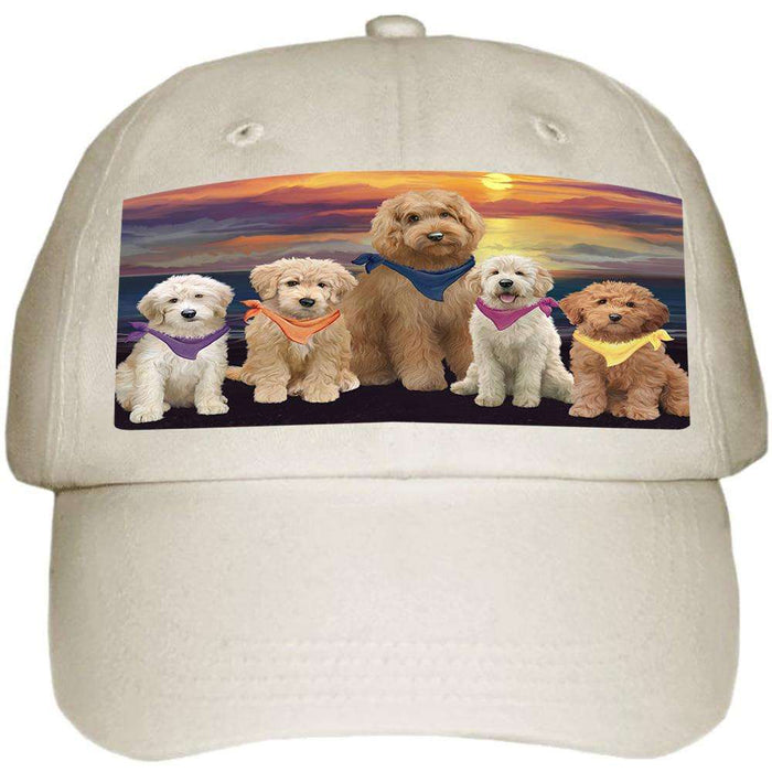 Family Sunset Portrait Goldendoodles Dog Ball Hat Cap HAT61188