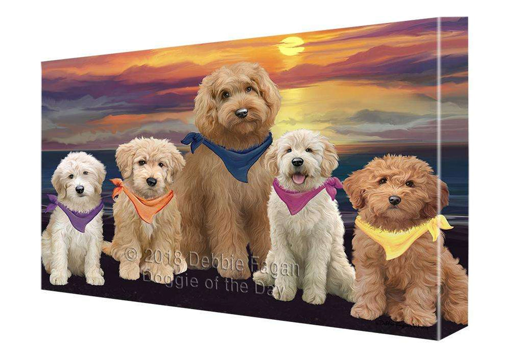 Family Sunset Portrait Goldendoodles Dog Canvas Print Wall Art Décor CVS89162