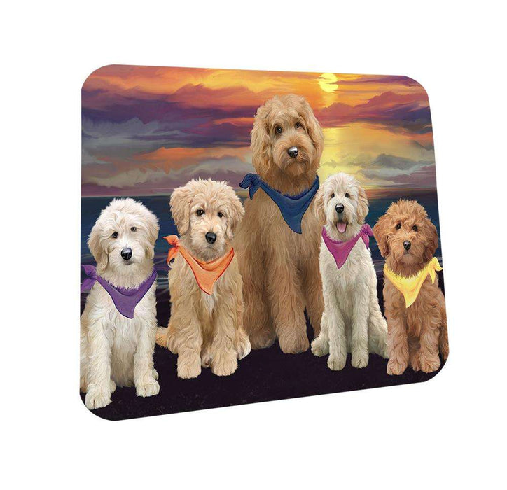 Family Sunset Portrait Goldendoodles Dog Coasters Set of 4 CST52444