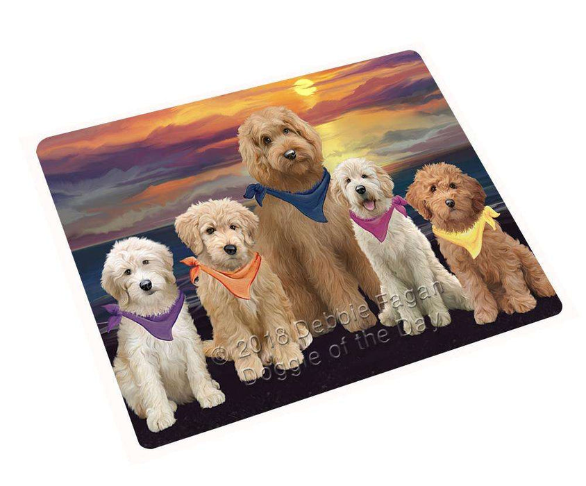 Family Sunset Portrait Goldendoodles Dog Cutting Board C61548