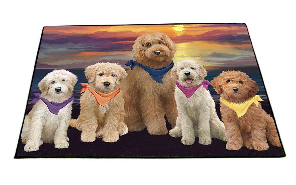 Family Sunset Portrait Goldendoodles Dog Floormat FLMS51744