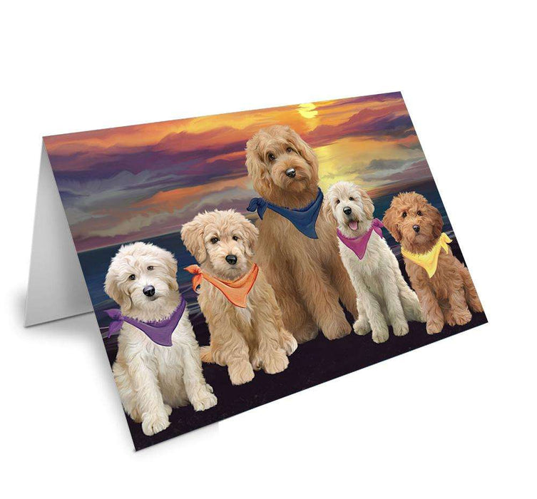 Family Sunset Portrait Goldendoodles Dog Handmade Artwork Assorted Pets Greeting Cards and Note Cards with Envelopes for All Occasions and Holiday Seasons GCD61484