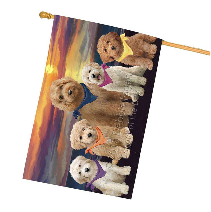 Family Sunset Portrait Goldendoodles Dog House Flag FLG52566