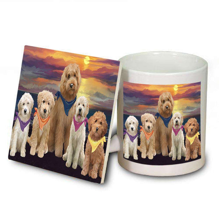 Family Sunset Portrait Goldendoodles Dog Mug and Coaster Set MUC52477