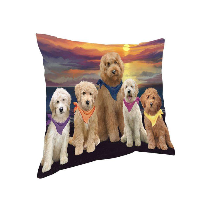 Family Sunset Portrait Goldendoodles Dog Pillow PIL66096
