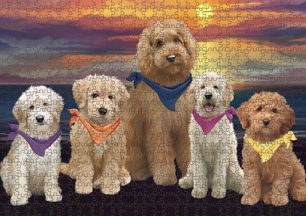 Family Sunset Portrait Goldendoodles Dog Puzzle with Photo Tin PUZL61386