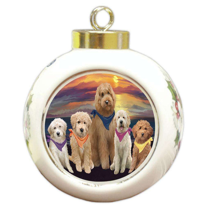 Family Sunset Portrait Goldendoodles Dog Round Ball Christmas Ornament RBPOR52485