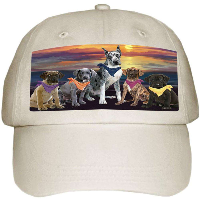 Family Sunset Portrait Great Danes Dog Ball Hat Cap HAT54507