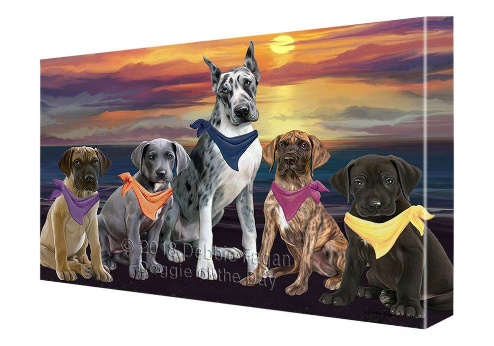 Family Sunset Portrait Great Danes Dog Canvas Print Wall Art Décor CVS68542