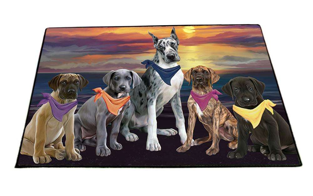 Family Sunset Portrait Great Danes Dog Floormat FLMS50496