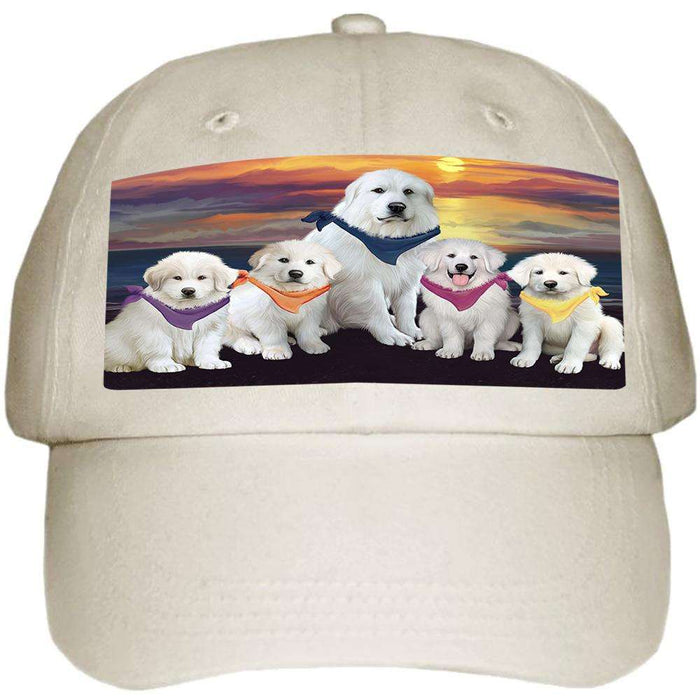 Family Sunset Portrait Great Pyrenees Dog Ball Hat Cap HAT61191