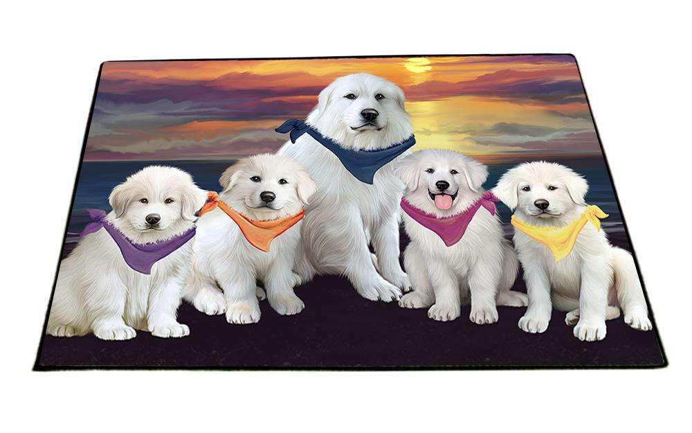 Family Sunset Portrait Great Pyrenees Dog Floormat FLMS51747