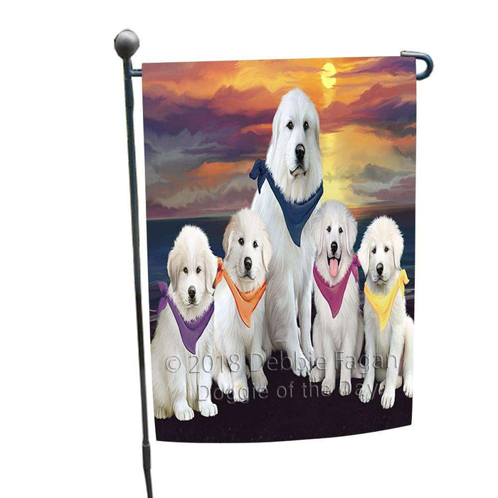 Family Sunset Portrait Great Pyrenees Dog Garden Flag GFLG52431