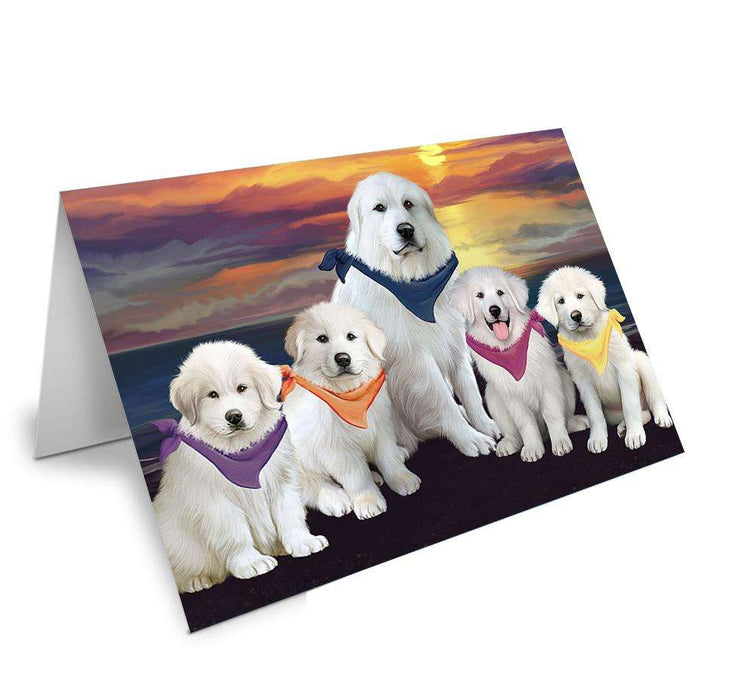 Family Sunset Portrait Great Pyrenees Dog Handmade Artwork Assorted Pets Greeting Cards and Note Cards with Envelopes for All Occasions and Holiday Seasons GCD61487