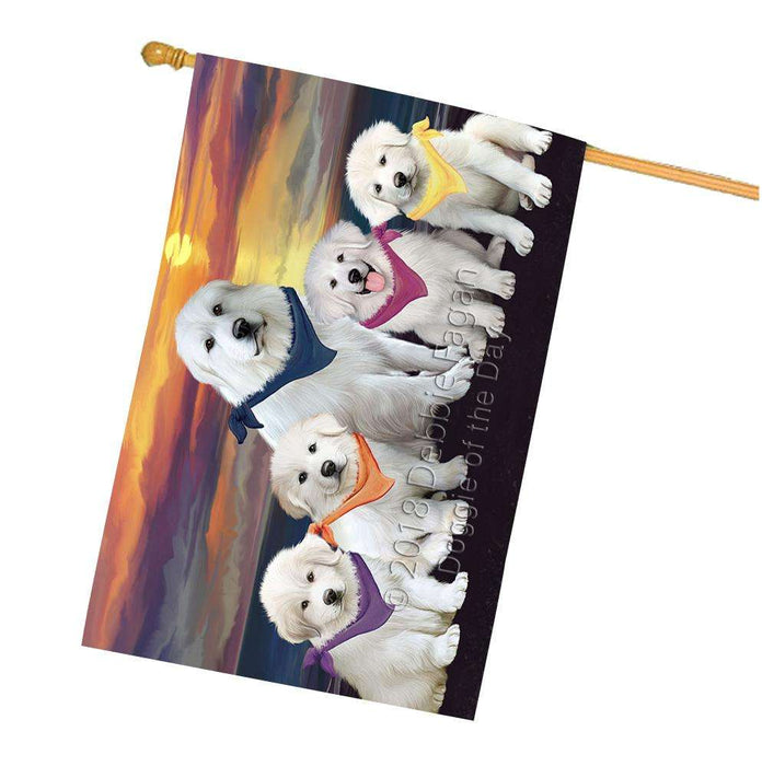 Family Sunset Portrait Great Pyrenees Dog House Flag FLG52567