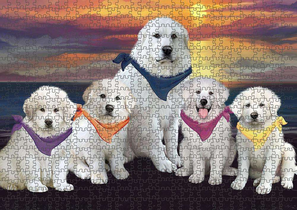 Family Sunset Portrait Great Pyrenees Dog Puzzle with Photo Tin PUZL61389