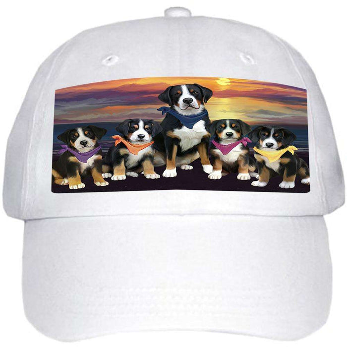 Family Sunset Portrait Greater Swiss Mountain Dogs Ball Hat Cap HAT61194