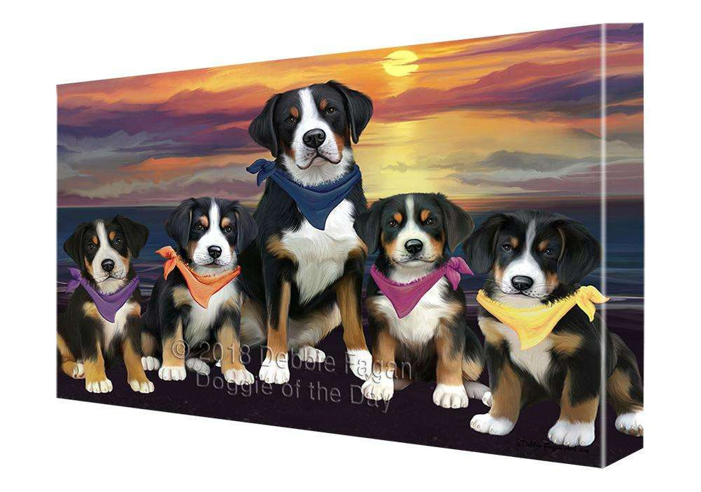 Family Sunset Portrait Greater Swiss Mountain Dogs Canvas Print Wall Art Décor CVS89180
