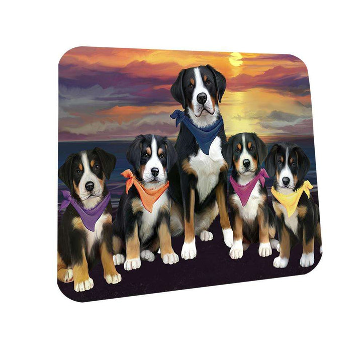 Family Sunset Portrait Greater Swiss Mountain Dogs Coasters Set of 4 CST52446