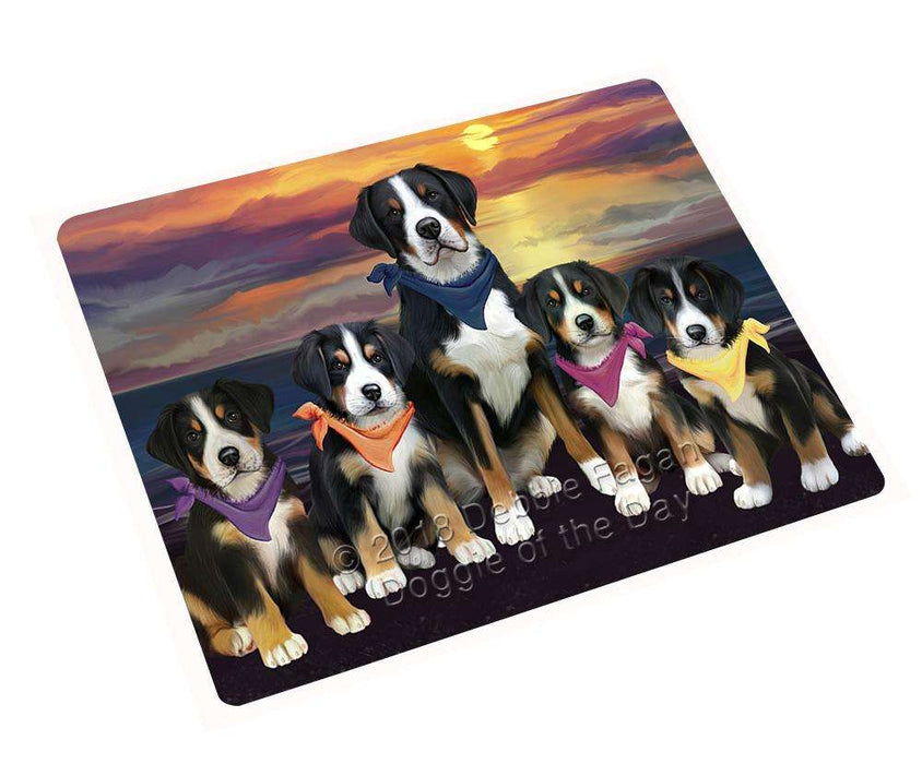 Family Sunset Portrait Greater Swiss Mountain Dogs Cutting Board C61554