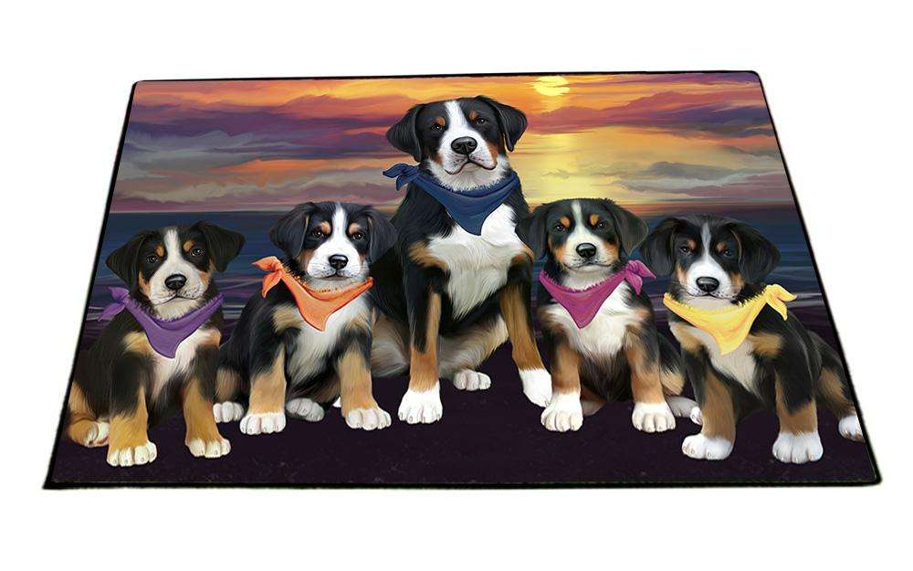 Family Sunset Portrait Greater Swiss Mountain Dogs Floormat FLMS51750