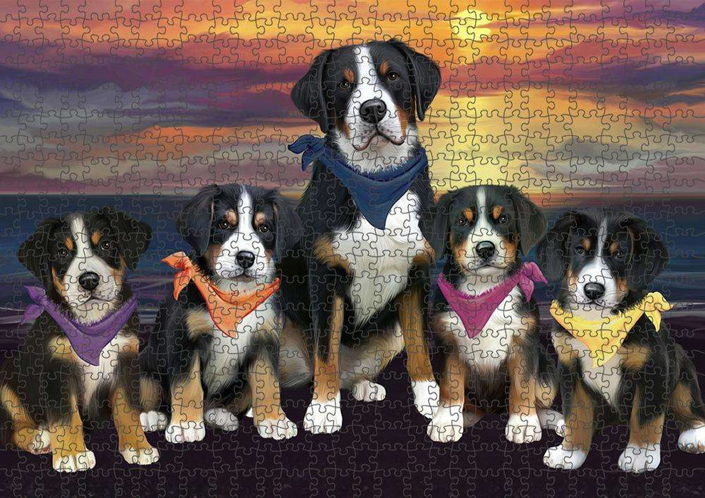 Family Sunset Portrait Greater Swiss Mountain Dogs Puzzle  PUZL61392