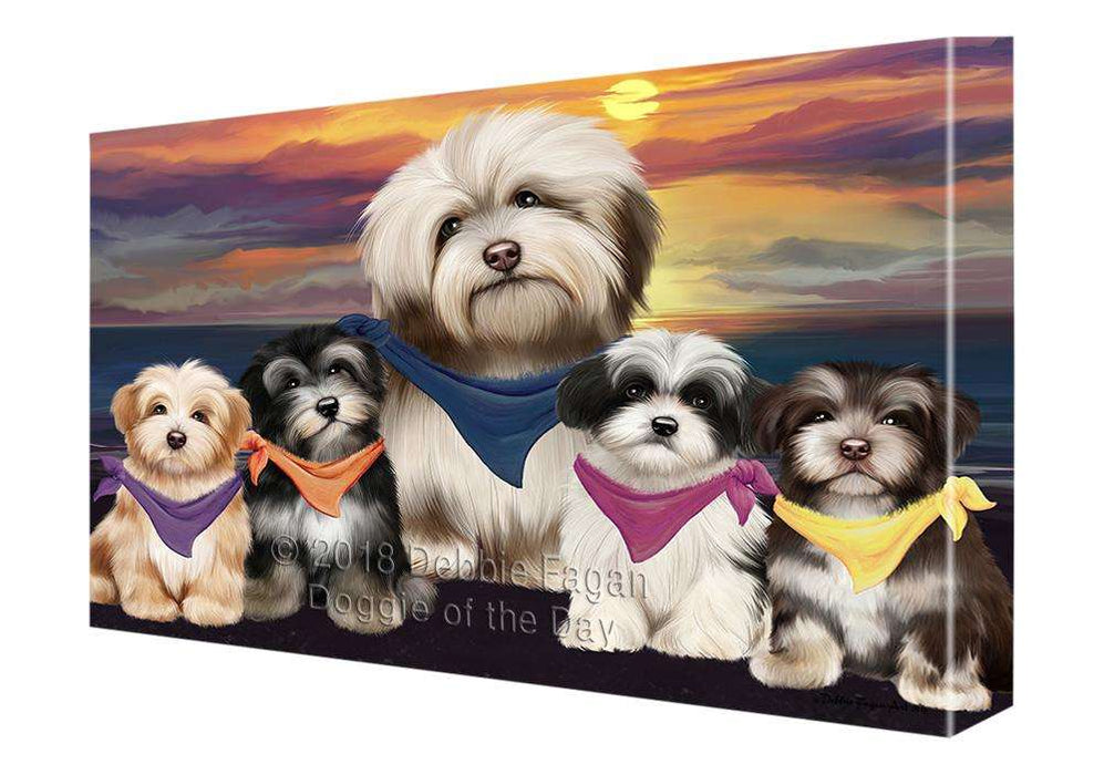 Family Sunset Portrait Havaneses Dog Canvas Print Wall Art Décor CVS68551