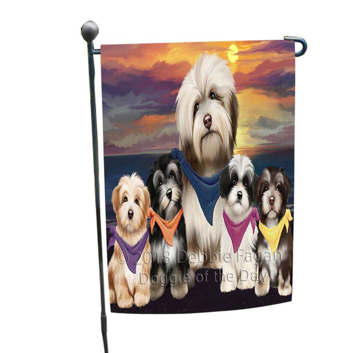 Family Sunset Portrait Havaneses Dog Garden Flag GFLG50140