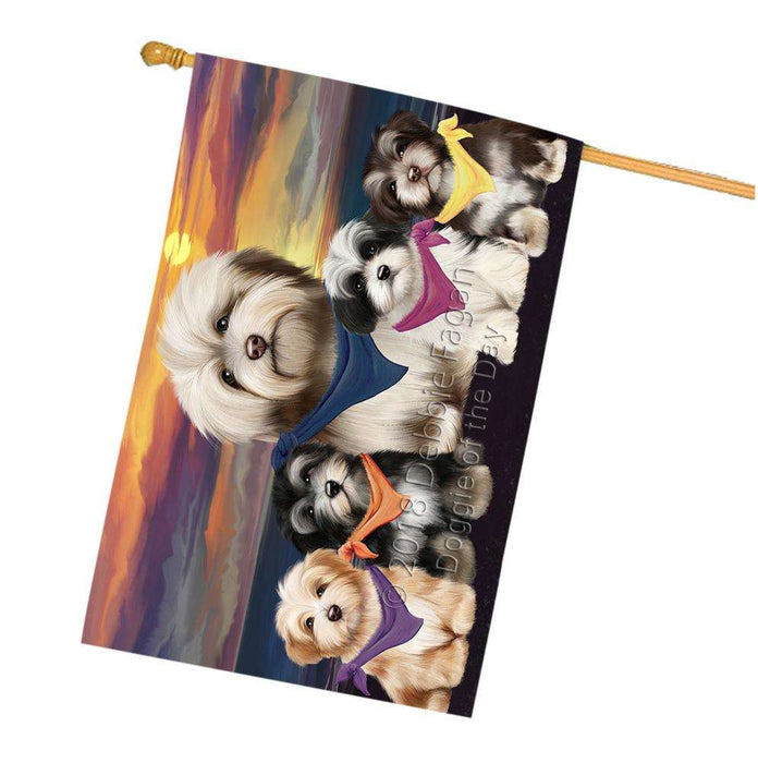 Family Sunset Portrait Havaneses Dog House Flag FLG50276