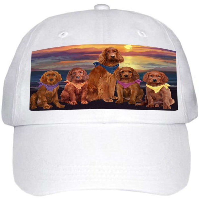 Family Sunset Portrait Irish Setters Dog Ball Hat Cap HAT61197