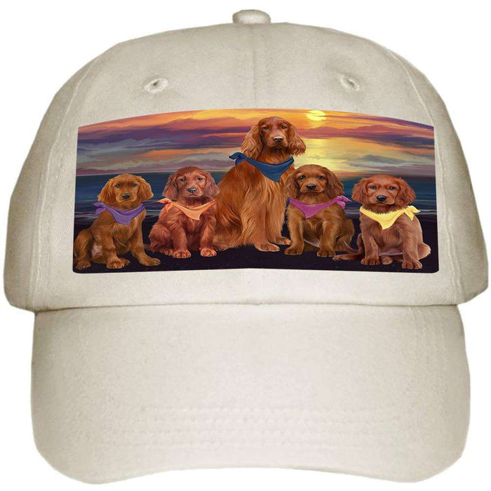 Family Sunset Portrait Irish Setters Dog Ball Hat Cap HAT61197