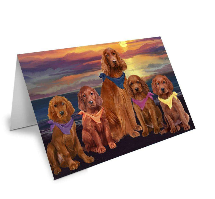 Family Sunset Portrait Irish Setters Dog Handmade Artwork Assorted Pets Greeting Cards and Note Cards with Envelopes for All Occasions and Holiday Seasons GCD61493