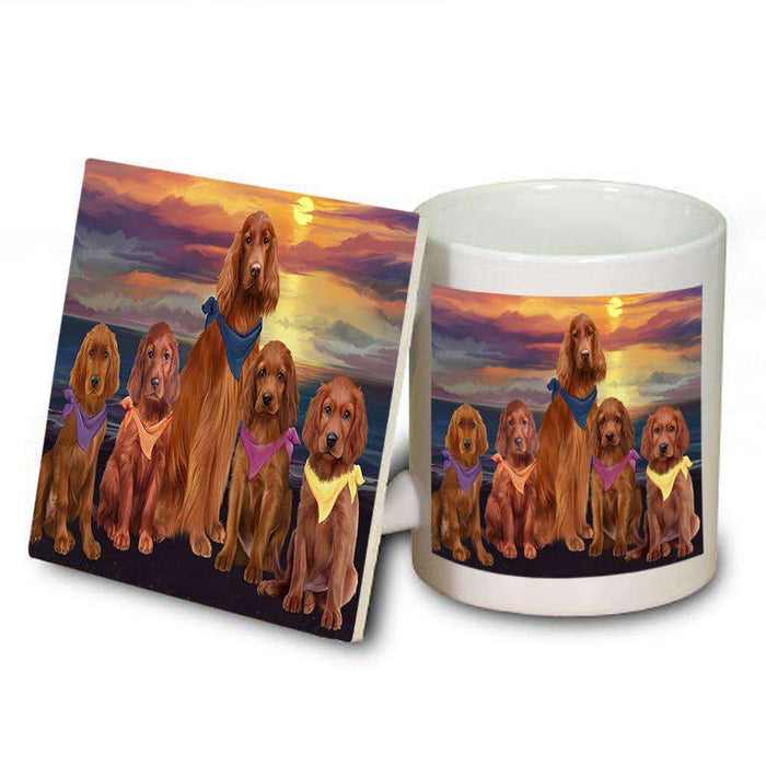 Family Sunset Portrait Irish Setters Dog Mug and Coaster Set MUC52480