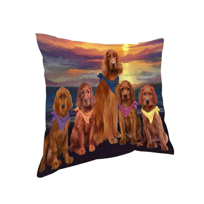 Family Sunset Portrait Irish Setters Dog Pillow PIL66108
