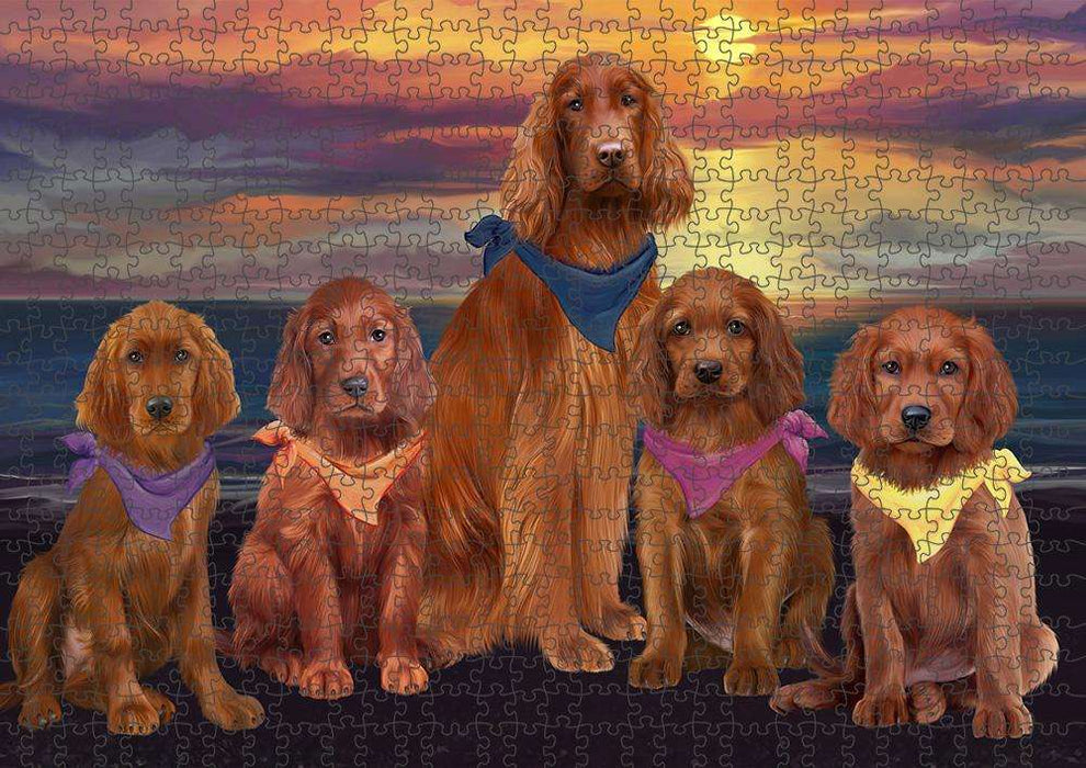 Family Sunset Portrait Irish Setters Dog Puzzle with Photo Tin PUZL61395