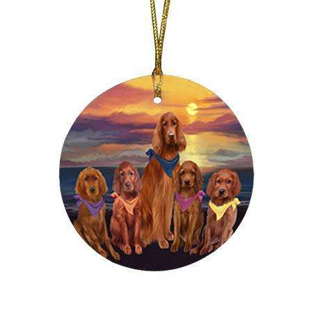 Family Sunset Portrait Irish Setters Dog Round Flat Christmas Ornament RFPOR52479