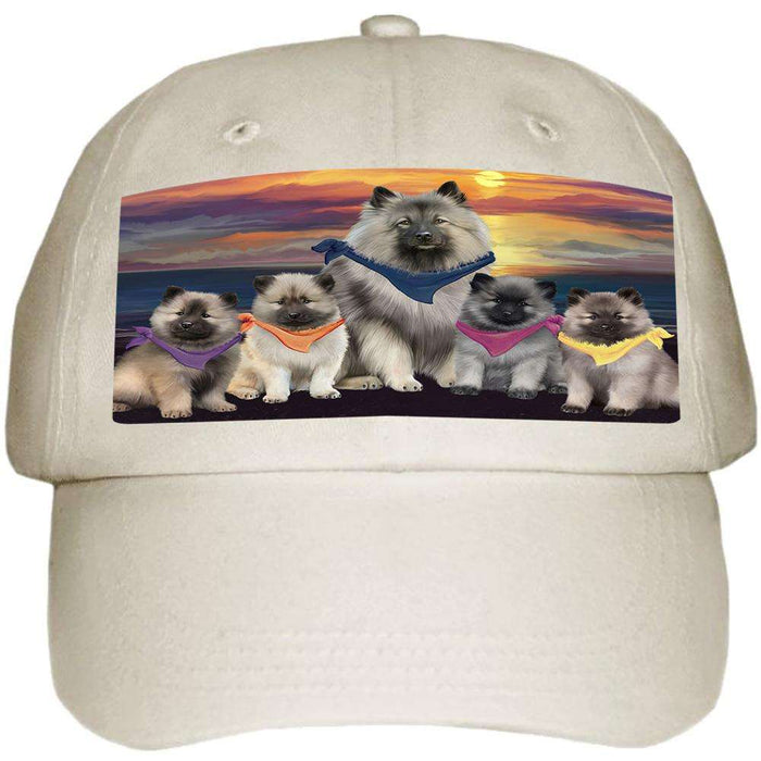 Family Sunset Portrait Keeshonds Dog Ball Hat Cap HAT61200