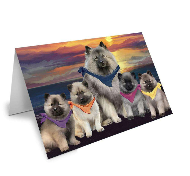 Family Sunset Portrait Keeshonds Dog Handmade Artwork Assorted Pets Greeting Cards and Note Cards with Envelopes for All Occasions and Holiday Seasons GCD61496