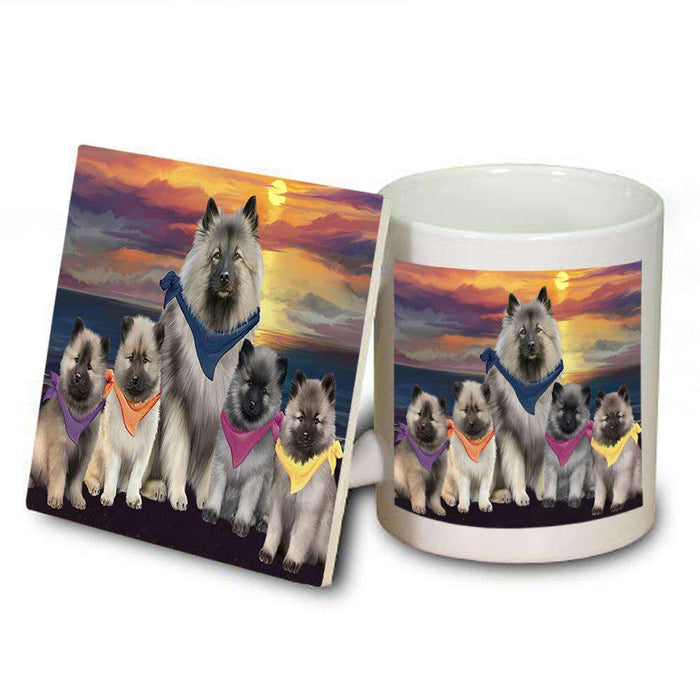 Family Sunset Portrait Keeshonds Dog Mug and Coaster Set MUC52481