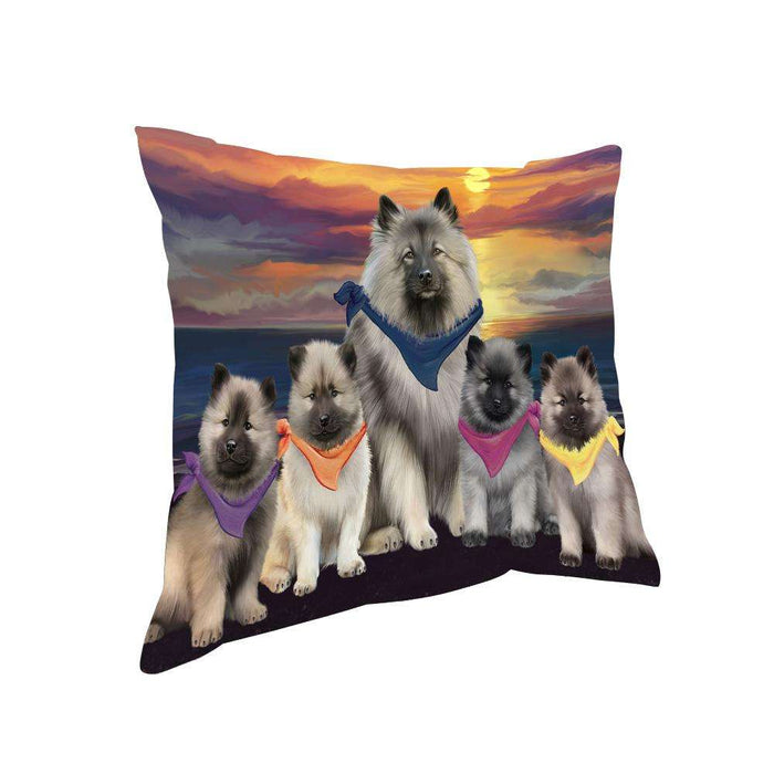 Family Sunset Portrait Keeshonds Dog Pillow PIL66112