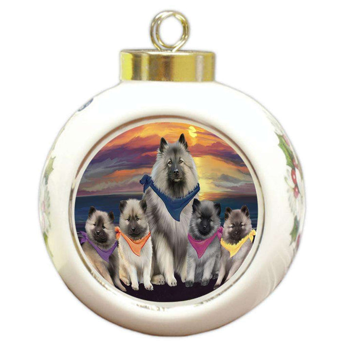 Family Sunset Portrait Keeshonds Dog Round Ball Christmas Ornament RBPOR52489
