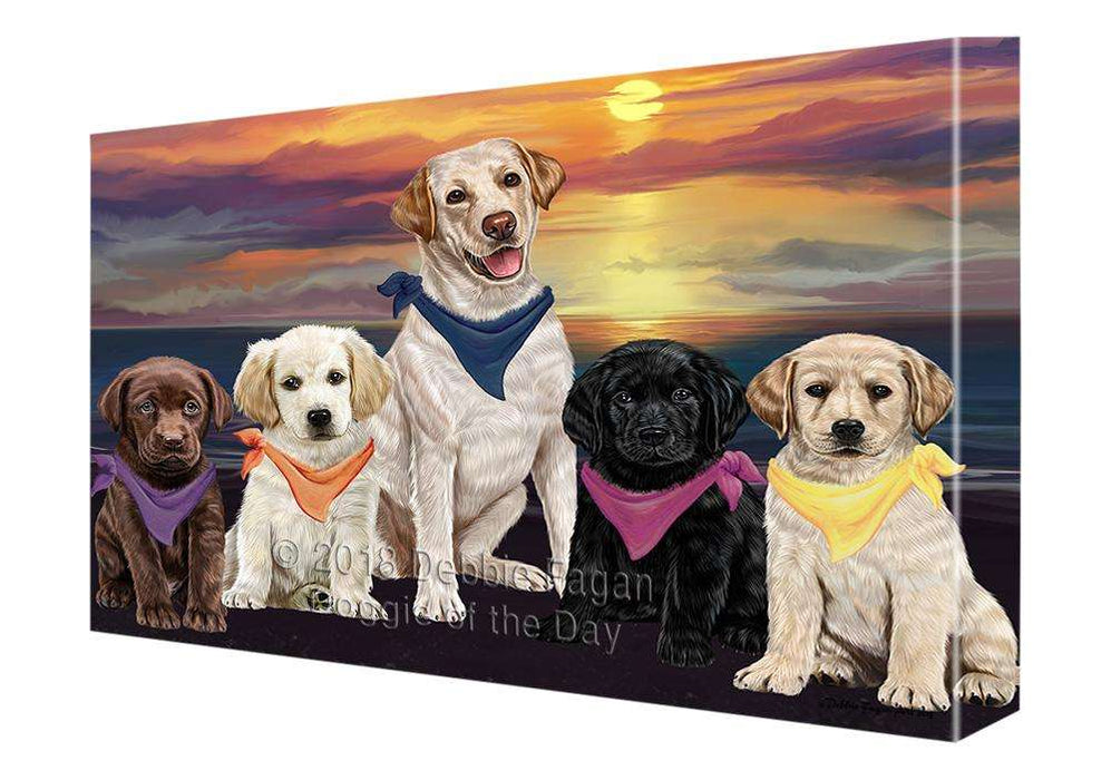 Family Sunset Portrait Labrador Retrievers Dog Canvas Print Wall Art Décor CVS68569