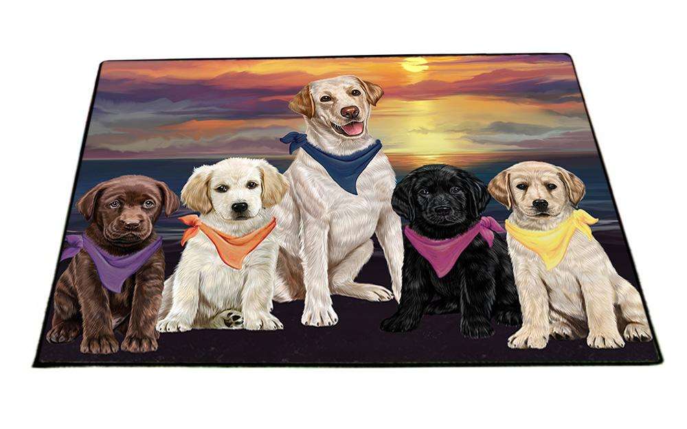 Family Sunset Portrait Labrador Retrievers Dog Floormat FLMS50505